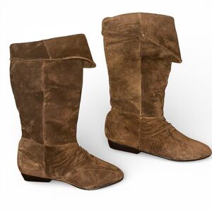 Vintage 90s Brown Suede Slouch Boots 9.5 Whimsigoth Fold Over Leather